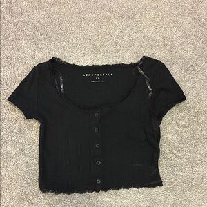 Aeropostale Black Buttoned Crop Blouse